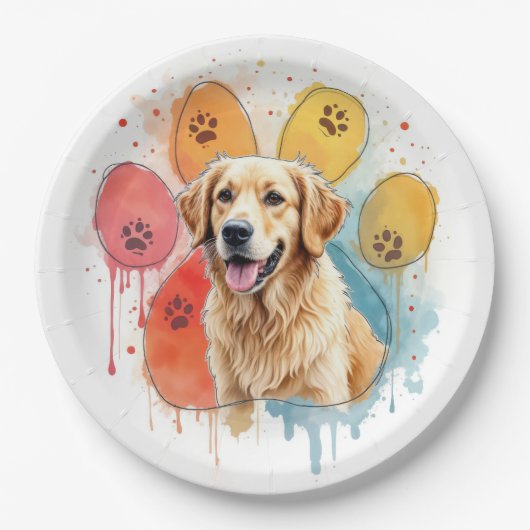 Goldener Retriever in Aquarellfarben Printwerbung Pappteller (Vorderseite)