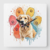 Goldener Retriever in Aquarellfarben Printwerbung Quadratische Wanduhr (Vorderseite)