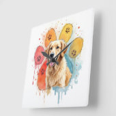 Goldener Retriever in Aquarellfarben Printwerbung Quadratische Wanduhr (Winkel)
