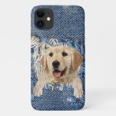 Goldener Retriever in blauem Denim-Loch Case-Mate iPhone Hülle (Rückseite)