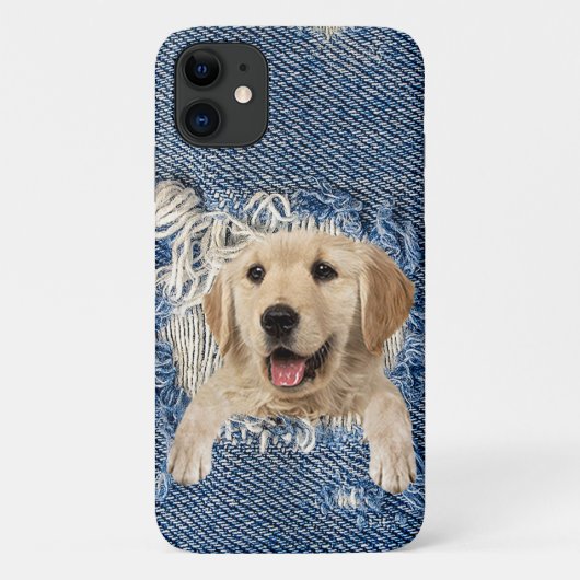 Goldener Retriever in blauem Denim-Loch Case-Mate iPhone Hülle (Rückseite)