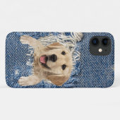 Goldener Retriever in blauem Denim-Loch Case-Mate iPhone Hülle (Rückseite (Horizontal))