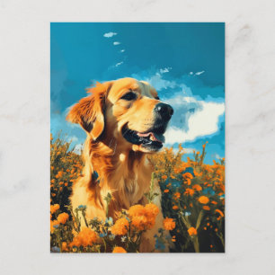 Goldener Retriever in Blumenfeldern - Postkarte