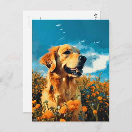 Goldener Retriever in Blumenfeldern - Postkarte (Vorne/Hinten)
