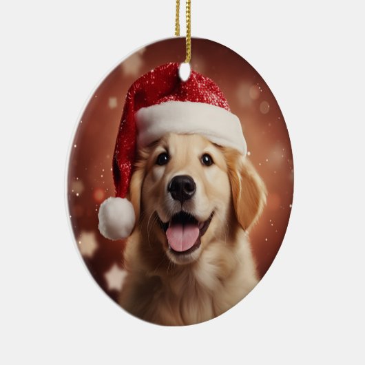 Goldener Retriever in der Weihnachtsmannmütze Keramik Ornament (Rechts)