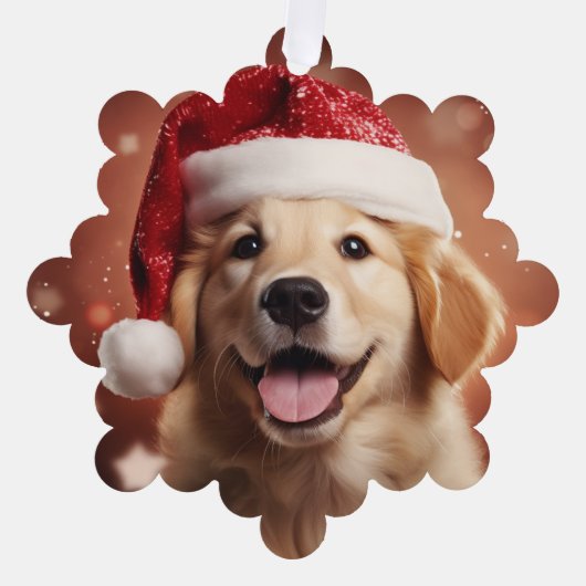 Goldener Retriever in der Weihnachtsmannmütze Ornament Karte (Vorderseite)