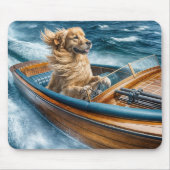 Goldener Retriever in einem Vintagen Holzboot Mousepad (Vorne)