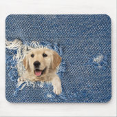 Goldener Retriever in gebrechtem Denim-Loch Mousepad (Vorne)
