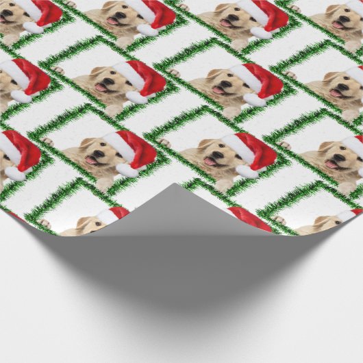 Goldener Retriever in grünem Rahmen Geschenkpapier (Ecke)