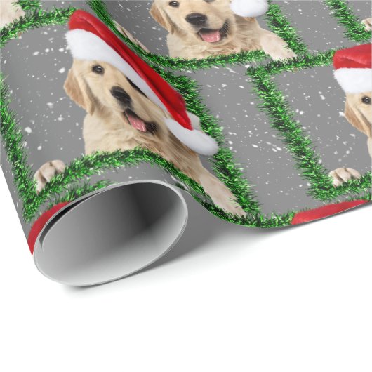 Goldener Retriever in grünem Rahmen Geschenkpapier (Rolleneckpunkt)