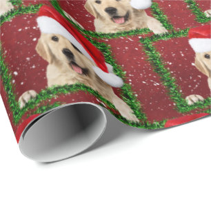 Goldener Retriever in grünem Rahmen Geschenkpapier