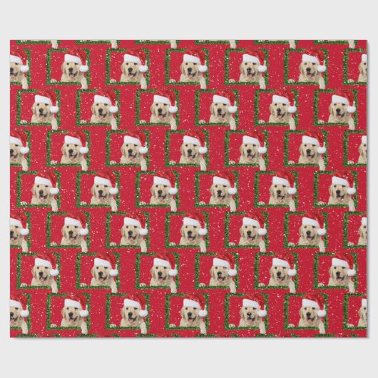 Goldener Retriever in grünem Tinsel-Umschlagpapier Geschenkpapier (Flach)