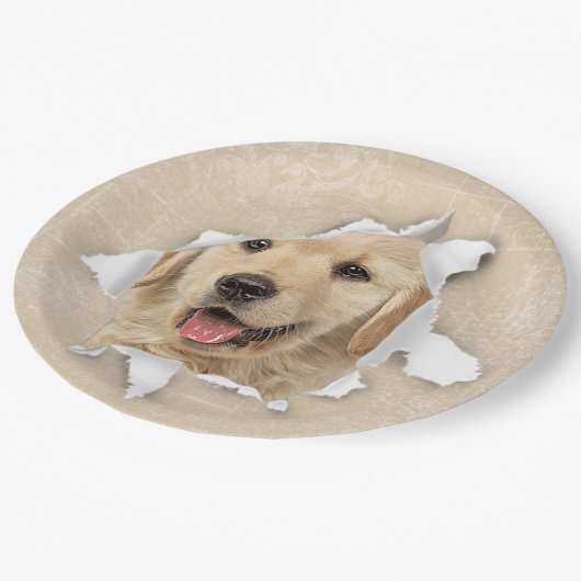 Goldener Retriever in Paper Hole Pappteller (Schrägansicht)