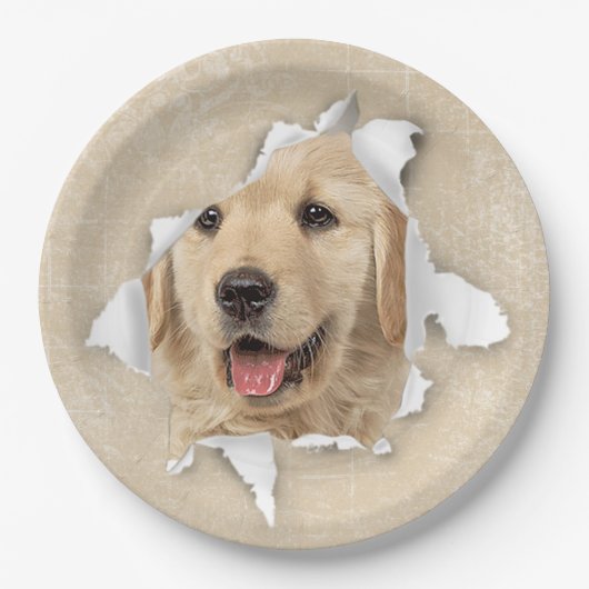 Goldener Retriever in Paper Hole Pappteller (Vorderseite)