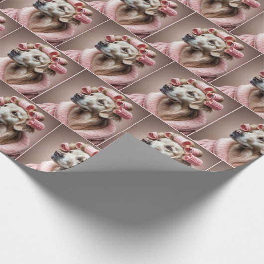 Goldener Retriever in rosafarbenen Haarburtern Geschenkpapier (Ecke)