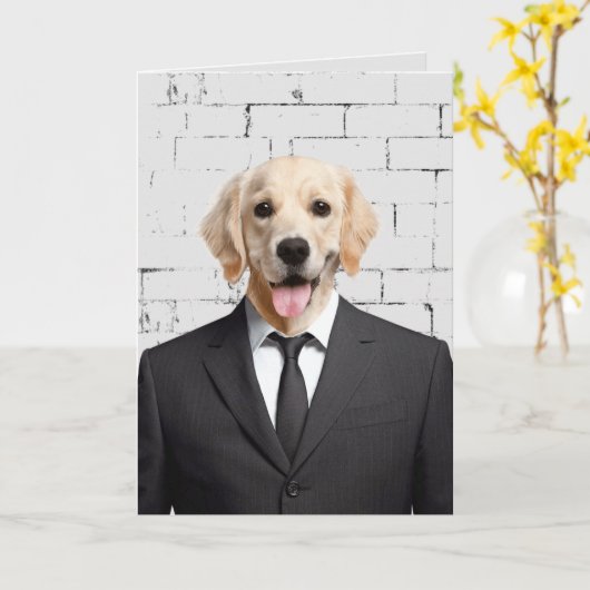 Goldener Retriever in schwarzem Anzug Karte (Gelbe Blume)