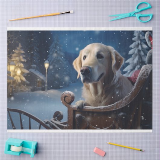 Goldener Retriever in Sleigh 3 Entdeckungspapier Seidenpapier (Basteln)