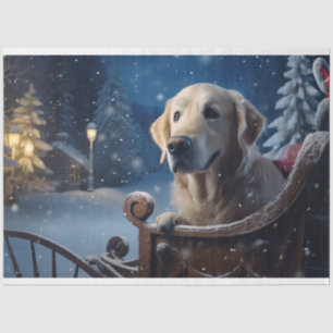 Goldener Retriever in Sleigh 3 Entdeckungspapier Seidenpapier