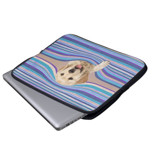 Goldener Retriever in Streifen Laptopschutzhülle (Vorne Knopf)