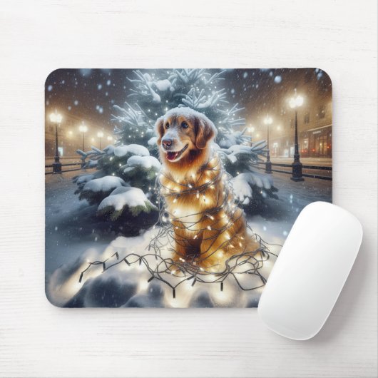 Goldener Retriever in Weihnachtsbeleuchtung getanz Mousepad (Mit Mouse)