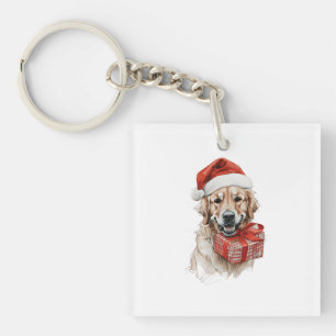 Goldener Retriever in Weihnachtsmannmütze mit Gesc Schlüsselanhänger