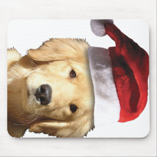 Goldener Retriever in Weihnachtsmannmütze Mousepad