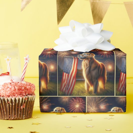 Goldener Retriever mit amerikanischer Flagge Geschenkpapier (Geburtstagsparty)