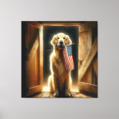 Goldener Retriever mit amerikanischer Flagge Leinwanddruck (Vorderseite)