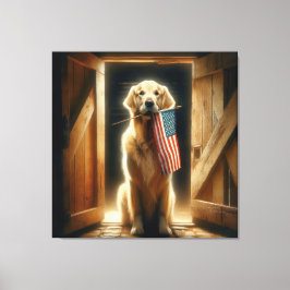Goldener Retriever mit amerikanischer Flagge Leinwanddruck