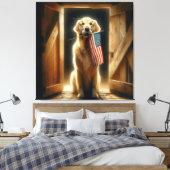 Goldener Retriever mit amerikanischer Flagge Leinwanddruck (Insitu (Schlafzimmer))