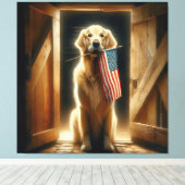 Goldener Retriever mit amerikanischer Flagge Leinwanddruck (Insitu (Holzboden))