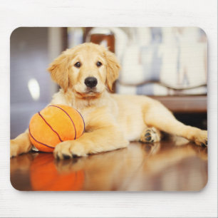 Goldener Retriever mit Basketballspielzeug Mousepad
