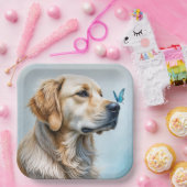 Goldener Retriever mit blauem Schmetterling Pappteller (Party)