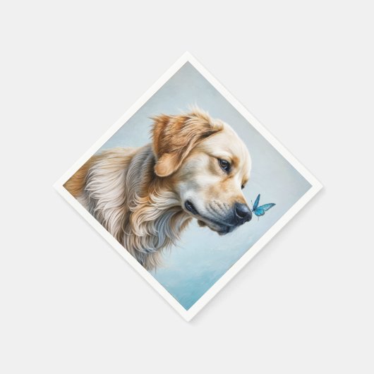 Goldener Retriever mit blauem Schmetterling Serviette (Ecke)
