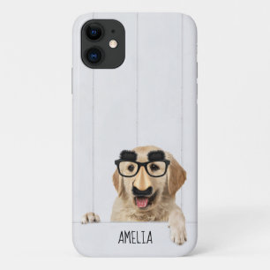 Goldener Retriever mit Brillen aus weißem Holz Case-Mate iPhone Hülle