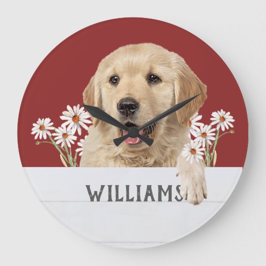 Goldener Retriever mit Dämmerung Große Wanduhr (Vorderseite)