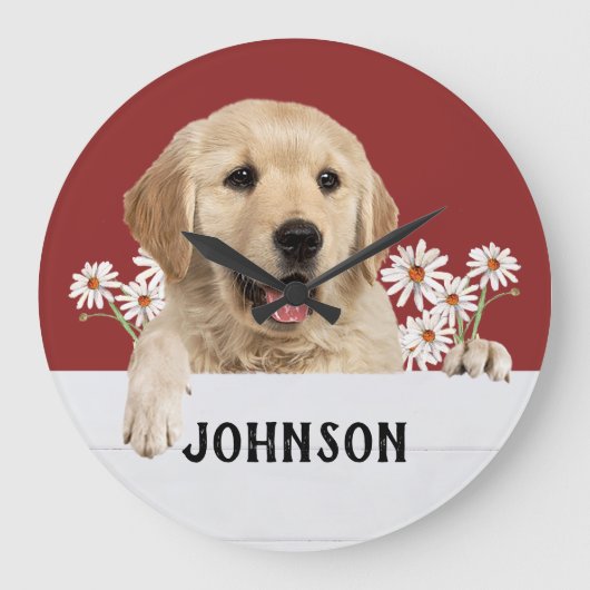 Goldener Retriever mit Dämmerung Große Wanduhr (Vorderseite)