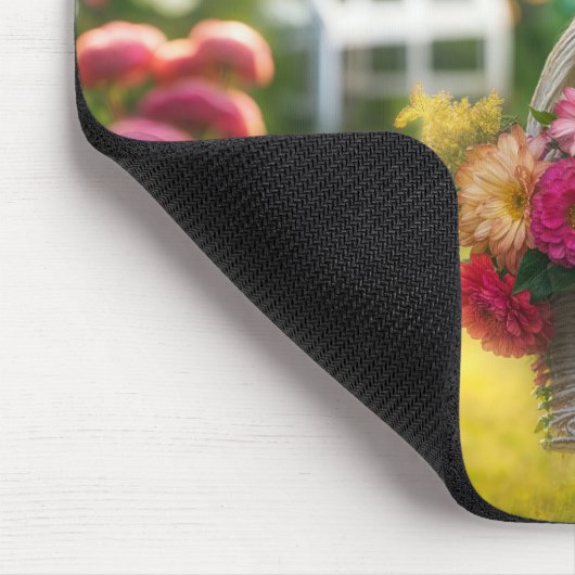 Goldener Retriever mit einem Blume-Korb Mousepad (Ecke)