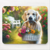 Goldener Retriever mit einem Blume-Korb Mousepad (Vorne)