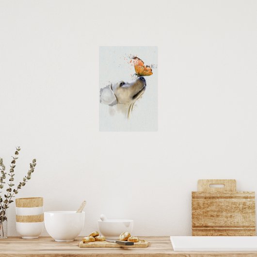 Goldener Retriever mit einem Schmetterling auf der Poster (Küche)
