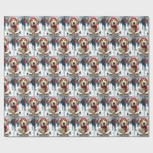 Goldener Retriever mit Eis-Skaten Geschenkpapier (Flach)