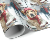 Goldener Retriever mit Eis-Skaten Geschenkpapier (Rolleneckpunkt)