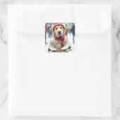 Goldener Retriever mit Eis-Skaten Quadratischer Aufkleber (Tasche)