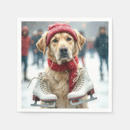 Goldener Retriever mit Eis-Skaten Serviette