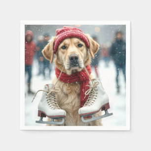 Goldener Retriever mit Eis-Skaten Serviette