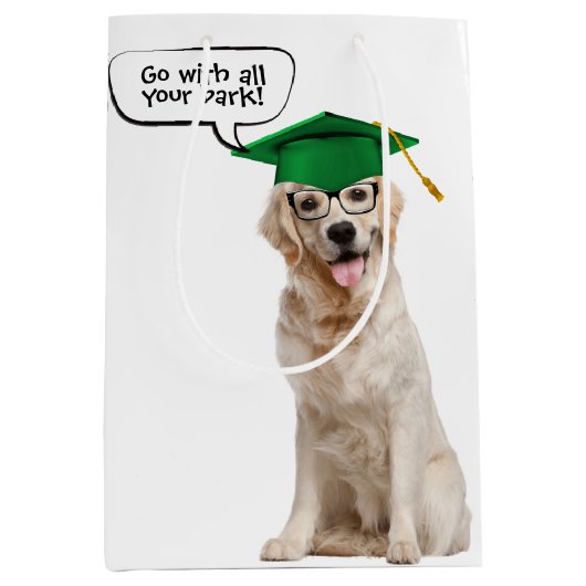 Goldener Retriever mit grüner Kappe und Brille Mittlere Geschenktüte (Vorderseite)