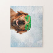 Goldener Retriever mit grüner Sonnenbrille Puzzle (Vertikal)