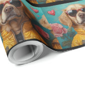 Goldener Retriever mit Herz-Rose Valentinstag Geschenkpapier (Rolleneckpunkt)