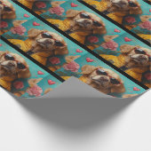 Goldener Retriever mit Herz-Rose Valentinstag Geschenkpapier (Ecke)