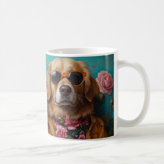 Goldener Retriever mit Herz-Rose Valentinstag Kaffeetasse (Rechts)